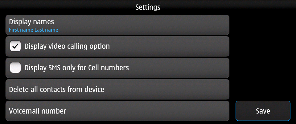 Contacts settings
