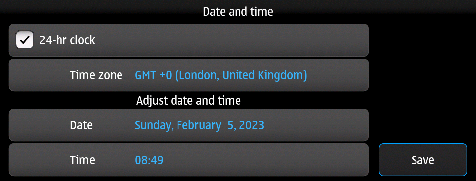 Date and Time main screen