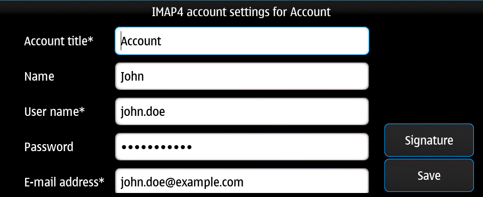 Email account settings IMAP 1