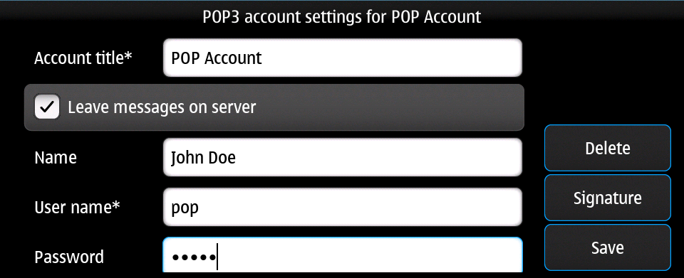 Email account settings POP 1