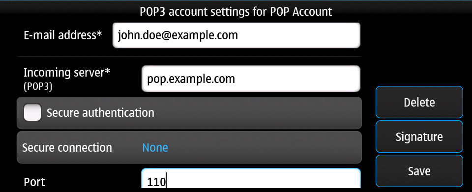 Email account settings POP 2