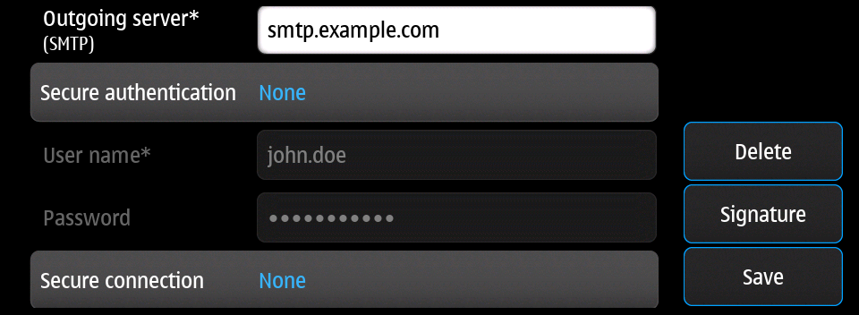 Email account settings SMTP 1
