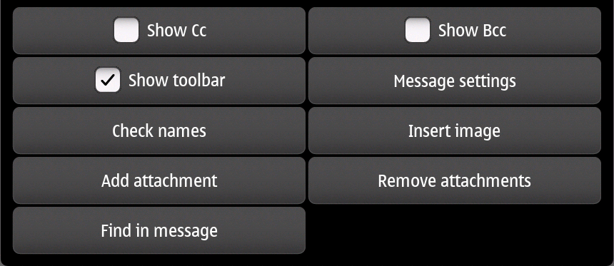 Email message edit menu