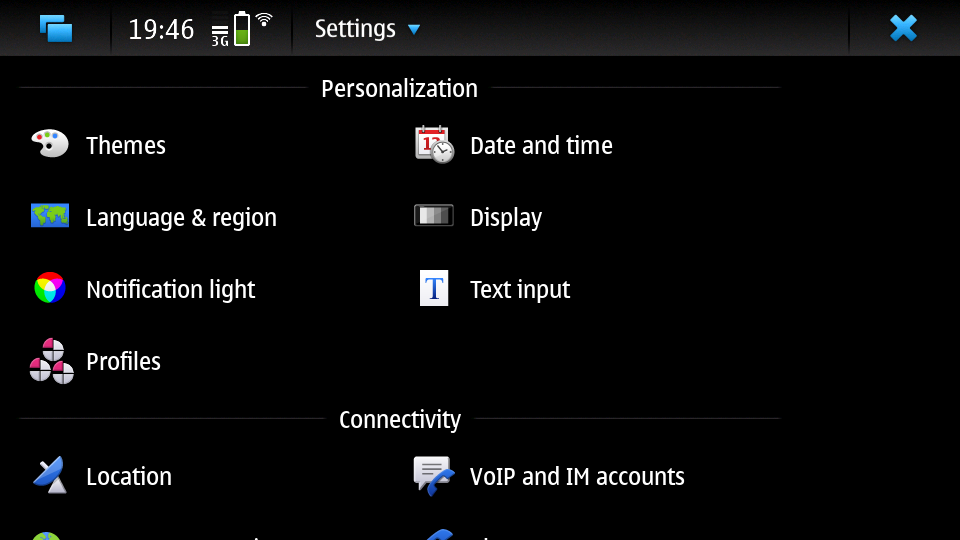 Settings list 1
