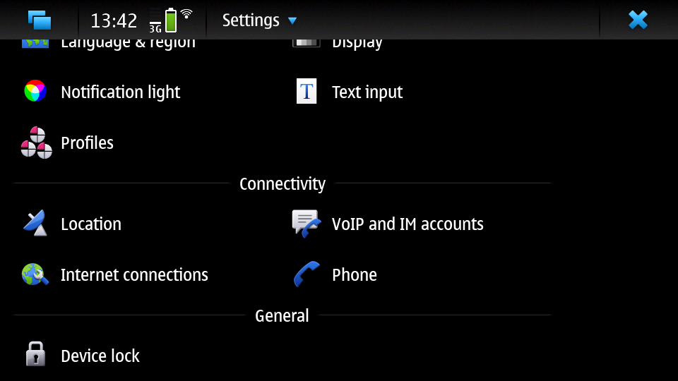Settings list 2